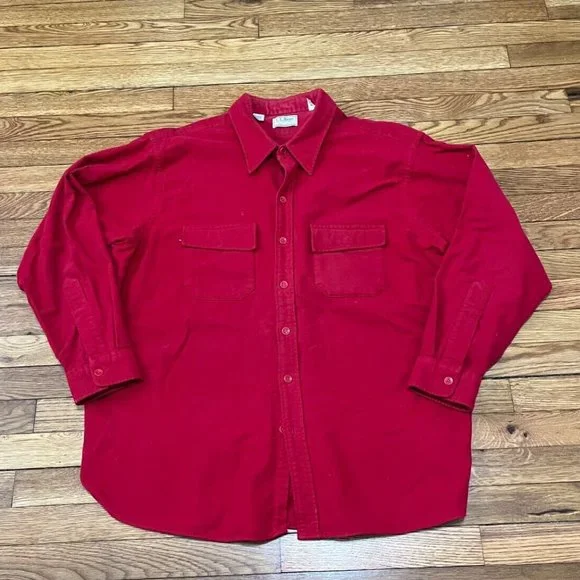 Vintage L.L. Bean Chamois Cloth Button Down Shirt Mens Size 19 Red Made in USA - Picture 1 of 5